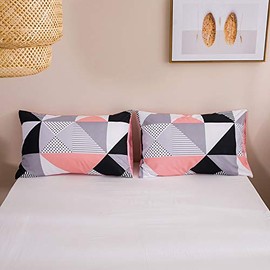 WUMIUER Geometric Cushion Cover 40 x 80 cm (Set of 2) – Soft Cushion Covers – Pink Black Grey Checked Triangle Pattern – for Bed Sofa Cushion 40 x 80 cm – Cushion Cover Pillowcase