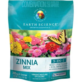 Earth Science® Zinnia Mix, 3-in-1 Mix with Premium Wildflower Seed, Plant Food and Soil Conditioners, Non-GMO, 2lb Bag (Pack of 6)