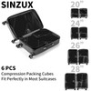 SINZUX 6 Pack Compression Packing Cubes Black Extendable Ultralight Packing