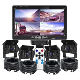 iPoster 7" Quad Monitor Screen Car Backup Camera Rear View for Truck Bus Trailer Reverse