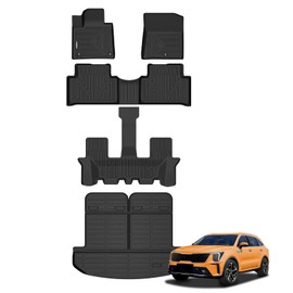 GINOWY-Floor Mats & Cargo Liner Set for Kia Sorento 2021-2025(Only Petrol Models), All Weather Mats Sorento Cargo Mat Trunk Mat Trunk Liner TPE Rubber Liners Car Accessories Floo Mat Black