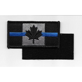 Police Law Enforcement Thin Blue Line Canada Flag Patch with Hook/Loop Backing
