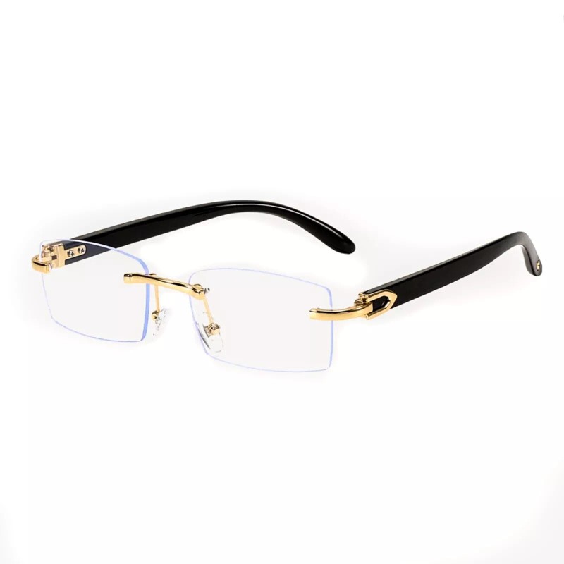 Street Knitted Gold Frame Rimless Mens Black Woodgrain 90s Rectangle