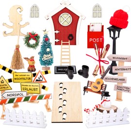 Uuams Gnome Door Set, 35 Pieces Gnome Accessories, Gnome Construction Site, Gifts for Girls Boys, Gnome Door, Complete Set with Fairy Door, Letter Boxes, Boots, Ladder, Christmas Tree