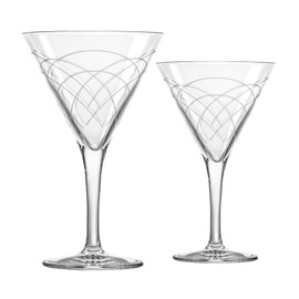 Rolf Glass Mid-Century Modern Martini Glass | Stemmed 7.5 oz. Cocktail Glasses | Lead-Free Retro Glassware | Diamond-Wheel Engraved | Designed and engraved in the US (Set of 2)