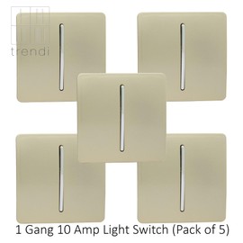 Trendi Modern 1 Gang 1 or 2 way Screwless Rocker Light Switch in Champagne Gold (Pack of 5)