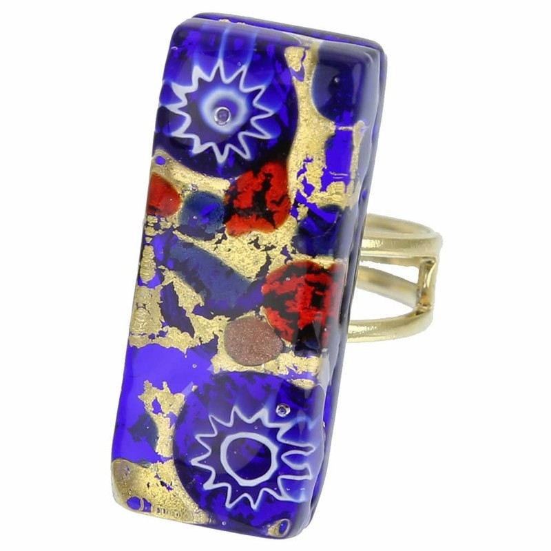 GlassOfVenice Women's Venetian Rectangular Ring - Blue R
