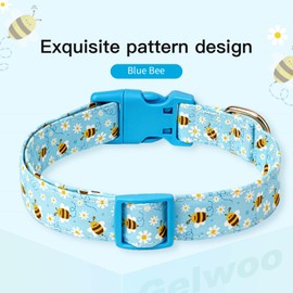 Gelwoo Dog Collars with Buckle Adjustable for Cute Girl Female Boy Dogs,Special Soft and Fancy Dog Pet Collar with Bee Design for Small Medium Large Dogs (L, Blue-Bee)