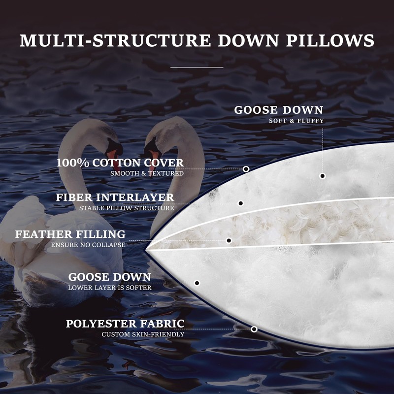 ROSE FEATHER Goose Down Feather Pillows Queen Size Set of