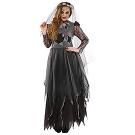 Womens Corpse Bride Costume Adults Black Zombie Wedding Dress Outfit - Medium