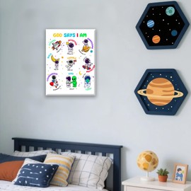 Redland Art Space Wall Decor - 11.5x15 Inchs Boys Astronaut Theme Canvas Wall Art, Christian Scripture Nursery Bedroom Decor for Toddlers, Baptism Gift & Playroom Classroom Wall Art