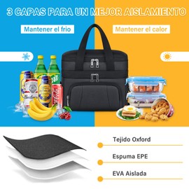 Loncheras para Mujer y Hombre Bolsa de Almuerzo Aislada de Doble Compartimento Bolsas para el Almuerzo Loncheras Termicas Reutilizable para Adulto Gran Capacidad A Prueba de Goteo