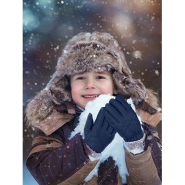 SATINIOR 2 Pairs Kids Waterproof Gloves Winter Warm Snow Gloves Boys Girls Ski Gloves Windproof for Cold Weather (Black, Navy Blue, 4-7 Years)