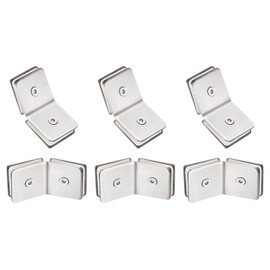 HARFINGTON Stainless Steel 135 Degree Glass Clamp, 6pcs for 8-12mm Thickness 135 Degree Double Side Square Frameless Glass Corner Clamp Bracket Clip for Shower Door, Bright Silver
