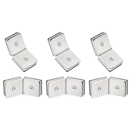 HARFINGTON Stainless Steel 135 Degree Glass Clamp, 6pcs for 8-12mm Thickness 135 Degree Double Side Square Frameless Glass Corner Clamp Bracket Clip for Shower Door, Bright Silver