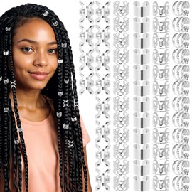 Nogeqi Pack of 60 Silver Hair Accessories for Braids, Dreadlocks Jewellery, Silver Viking Loc Hair Jewellery Braids, Adjustable Cuffs, Hair Beads, Hair Spirals, Clips, Hair Charms, Jewellery for
