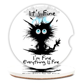 Car Coasters 2 Pack, Small 2.56" Ceramic Stone & Non-Scratch Cork Base Car Cupholder Absorbent Coaster Set for Women/Men Drink Cup Holder Coasters (I'm Fine Cat) BD-10