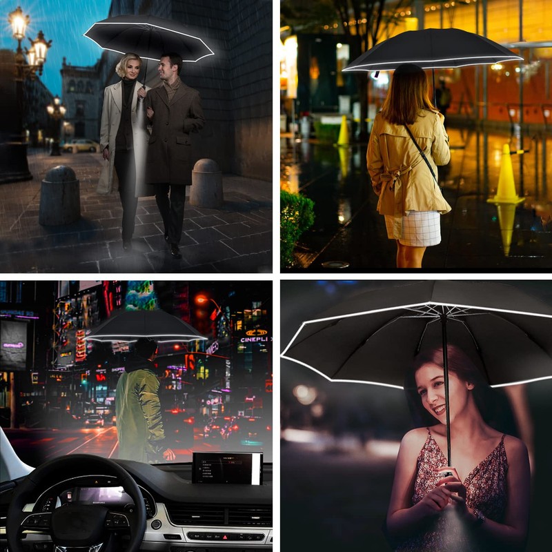 Lejorain Folding Reverse LED Umbrella - Upside Down Reflective Umbrellas