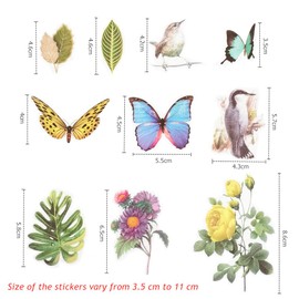 MANJIAMEI 180 Pcs Washi Stickers for Journaling, Vintage Plants Flower Leaves Butterfly Birds Decorative Scrapbooking Stickers Botanical Decals for DIY Card Making Letters Album Collage Craft Projects