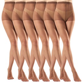 MANZI 6 Pairs Natural Pantyhose for Women 20 Denier High Waist Sheer Tights(Brown, Small)
