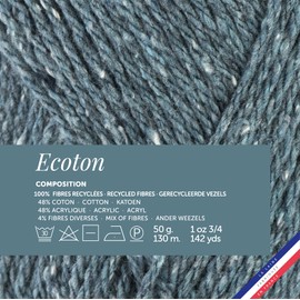 Bergère de France - ECOTON - Wool for Knitting and Crochet (50 g) - 100% Recycled Fibres - 3.5 mm - An Environmentally Friendly and Sustainable Yarn - Blue (INDIGO)
