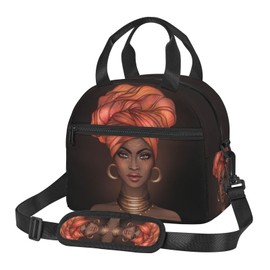 Perinsto African American Black Woman Lunch Bag Reusable Insulated Lunch Tote Bag With Adjustable Shoulder Strap For Office Work School Picnic Travel