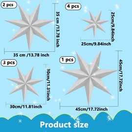 Haconba 10 Pack Christmas 3D Paper Stars 7 Pointed White Hanging Paper Star Lanterns Lampshade for Christmas Wedding Birthday Party Home Decorations, 4 Size