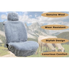 Genuine Sheepskin Seat Cover Lambskin Seat Cover Winter Car Seat Cover Lambs Wool Sheep Skin Fuzzy Shearling Car Accessories Front with Curve Patten (Light Gray Color)