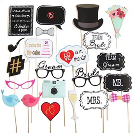 KOQAIIZ Wedding Photo Booth Props 22 Pieces Photo Booth Props Photo Box Accessories Hat Tie Glasses Photo Props Wedding Photo Decorations for Wedding JGA Party Accessories