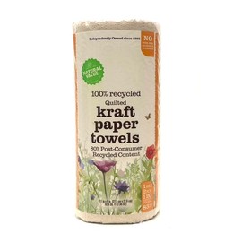 Natural Value 100% Recycled Brown Kraft Paper Towel 4pk, 2ply Quilted 120 Full sized sheets (11inx9in) A+ by NRDC, No Dyes, Ink, Frangrance, No Chlorine Bleach, Made with continuously recycled water