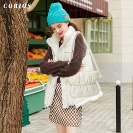 CORIOS Women's Padded Quilted Handbag Down Bag Lightweight Down Cotton Tote Bag Puffer Quilted Bag Puffy Hobo Purse Small Handbag Shoulder Bag Everyday Tote Bag, White