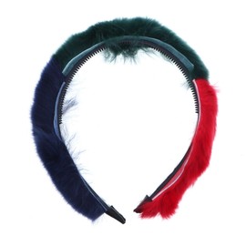 Tri Colored Fur Headband for Women and Girls - Blue Green Red