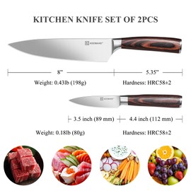 KEEMAKE Professional Chef Knife Set 2 Pieces - Kitchen Knives High Carbon Stainless Steel Ultra Sharp Blade & Ergonomic Pakkawood Handle, Perfect for Meat Cutting, Vegetable Chopping & Culinary Gifts