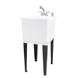 White Space Saver Utility Sink by JS Jackson Supplies, Freestanding Tehila Space Saving Laundry Tub, Stainless Steel Pull-Out Faucet, Soap Dispenser