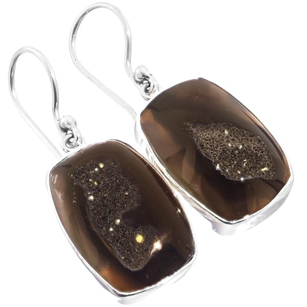 Saprkling Chocolate Brown Druzy 925 Sterling Silver Earrings, 7/8" p81759
