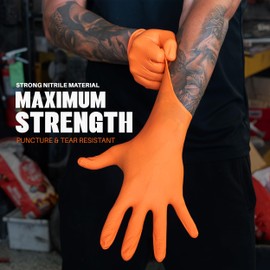GRIPXX Herkules Grip Heavy Duty 8Mil Orange Nitrile Gloves,3D Raised Diamond Texture-Latex & Powder Free-Industrial, Mechanic (1, XX-Large)