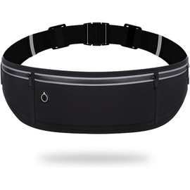 Slim Running Belt Fanny Packs for Women & Men, 3 Pockets Adjustable Reflective Waist Pack Runners Bag Money Belt Phone Holder for Running Sports Hiking Traveling (Black)