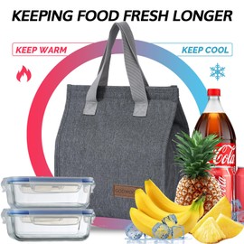GODWOODS Insulated Lunch Bag for Women Men Large Lunch Box Container Reusable Leakproof Tote for Office, Work, Beach or Travel (Grey)