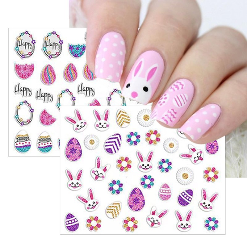 IDDFEVE Easter Nail Art Stickers - Glitter Bunny Eggs Flowers