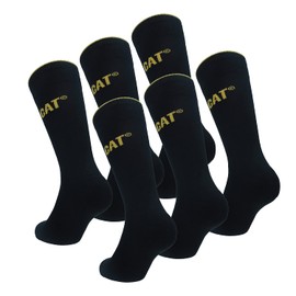 CAT 6 Pairs Caterpillar Work Socks with Toe and Heel Reinforcement Hand Linked Premium Combed Cotton, black