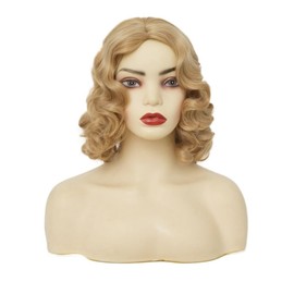 Amnenl Blonde Finger Wave Wigs for Women 1920s Medium Length Side Part Natural Flapper Wig Synthetic Heat Resistant Hair Wig for Vintage Daily Party
