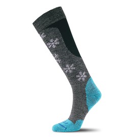 FITS Jackson Ultra Light Ski Sock for Men and Women, Over-the-calf, Ultra-fine Merino Wool, Breathable, Odor Resistant, Lightweight, Whole Foot Comfort, Charcoal/Scuba Blue, XX-Large