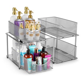 Sorbus 2 Sets of 2 Tier Metal Under Sink Organizer for Bathroom, Kitchen, Strong Steel Mesh Sliding Drawers for Under Sink, Under Cabinet, Closet, Kitchen, Pantry, Bathroom Organizers and Storage