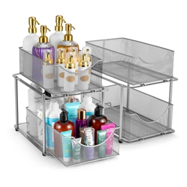 Sorbus 2 Sets of 2 Tier Metal Under Sink Organizer for Bathroom, Kitchen, Strong Steel Mesh Sliding Drawers for Under Sink, Under Cabinet, Closet, Kitchen, Pantry, Bathroom Organizers and Storage
