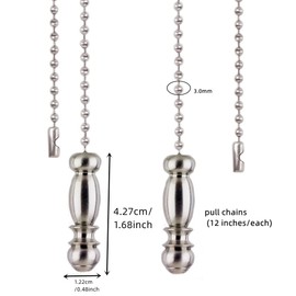 GDQLCNXB Ceiling Fan Pull Chains Ornaments 12 Inches Silver Pendant with Bead Pull Chain Connectors Decorative Extension for Ceiling Light Lamp Fan Chain 2 Pcs