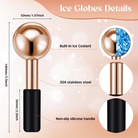 Baderke 2 Pcs Ice Globes for Facials Stainless Steel Cooling Globes Unbreakable Cooling Roller for Women Ice Balls Cryo Sticks for Face Skin Care for Dark Circles, Puffiness (Rose Gold (black Handle))