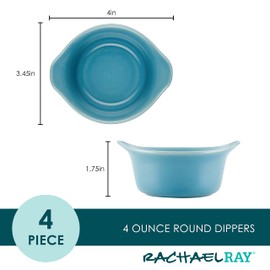 Rachael Ray Solid Glaze Ceramics Round Ramekins/Dipping Cup Set, 4 Piece, Agave Blue