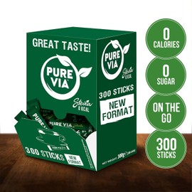 Pure Via Stevia Sticks - Zero Calories, Zero Sugar, 300 Sticks - Natural Alternative to Sugar | 300g