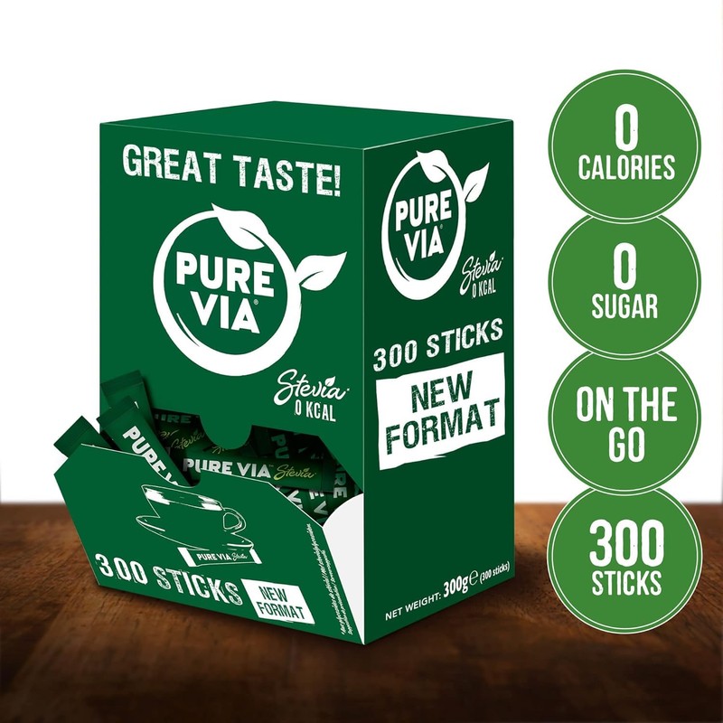 Pure Via Stevia Sticks - Zero Calories, Zero Sugar, 300