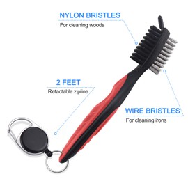 3 in 1 Golf Cleaning Kit, Microfiber Golf Towel with Carabiner, Club Club Brush, Golf Divot Repair Tool with Ball Marker, Ideal Golf Accessories (Red Brush+Black Towel+Red Divot Tool)